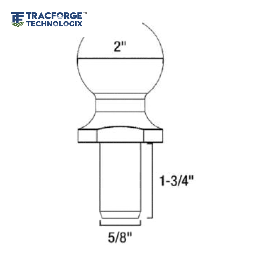 Technical drawing of ATV hitch ball showing dimensions and coupling profile for trailer towing.