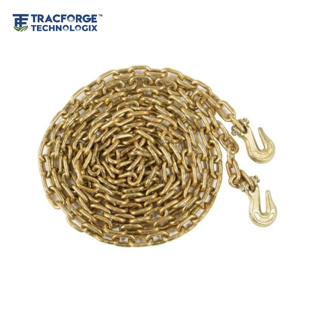 Heavy-duty chain with clevis used for industrial machinery and agricultural equipment applications