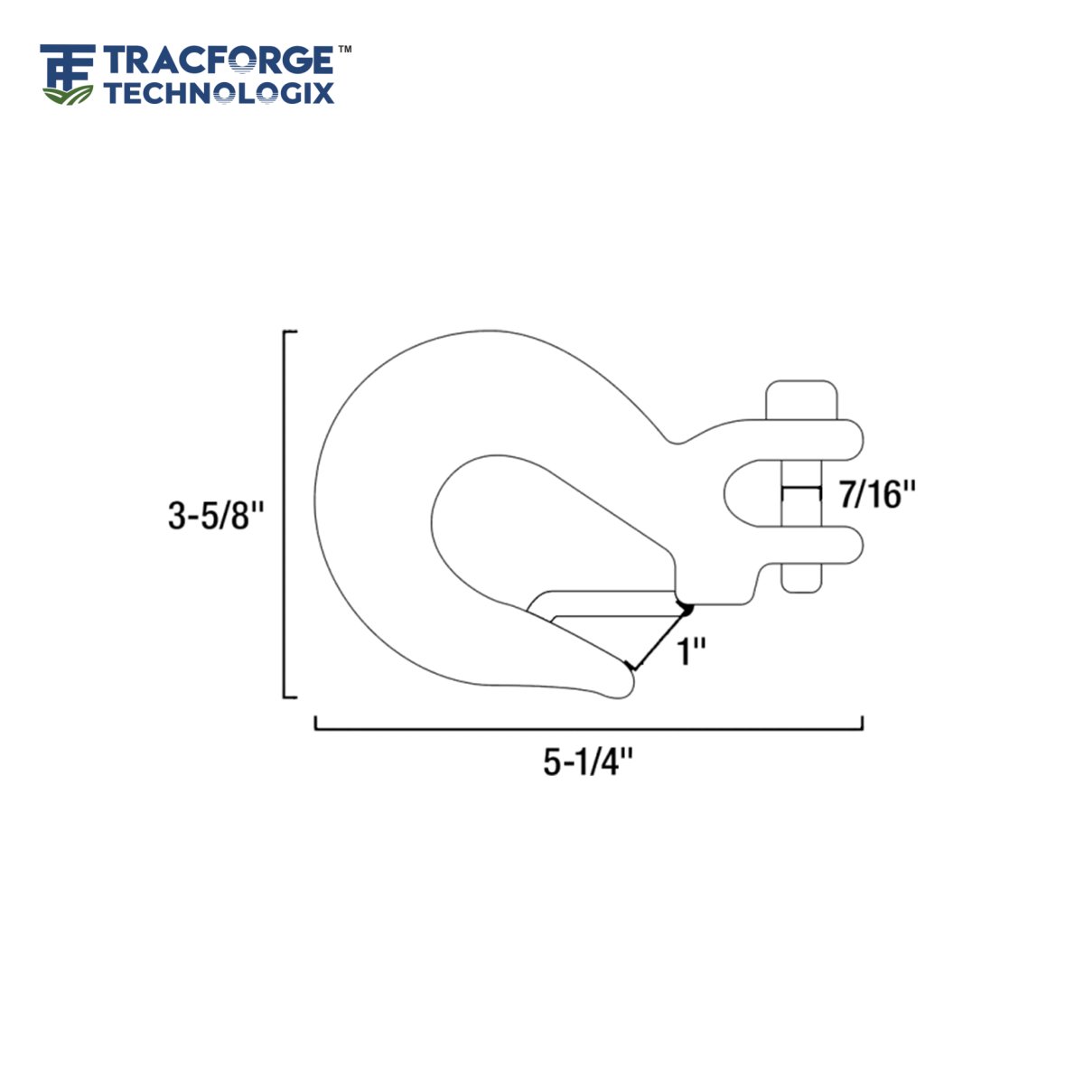 Technical drawing of trailer clevis hook 3/8 inch showing dimensional specifications.