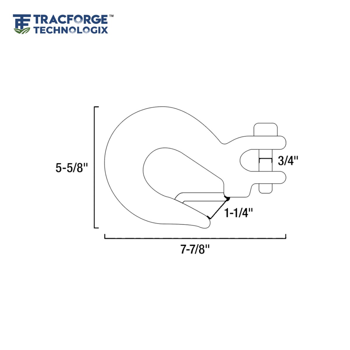 Engineering drawing of trailer clevis hook 5/8 inch with dimensional specifications.