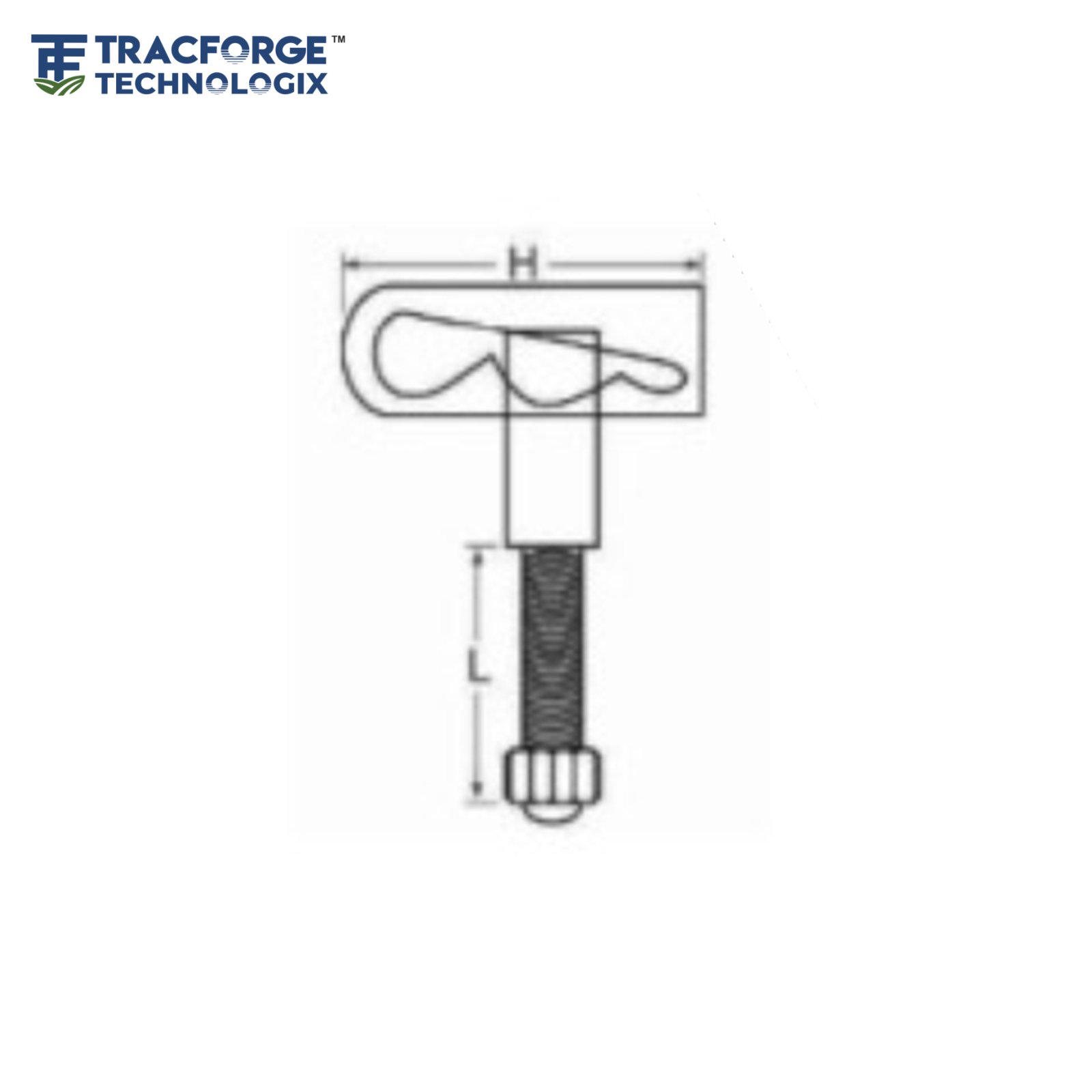 Drop lock pin threaded type technical drawing for OEM trailer and agricultural hardware