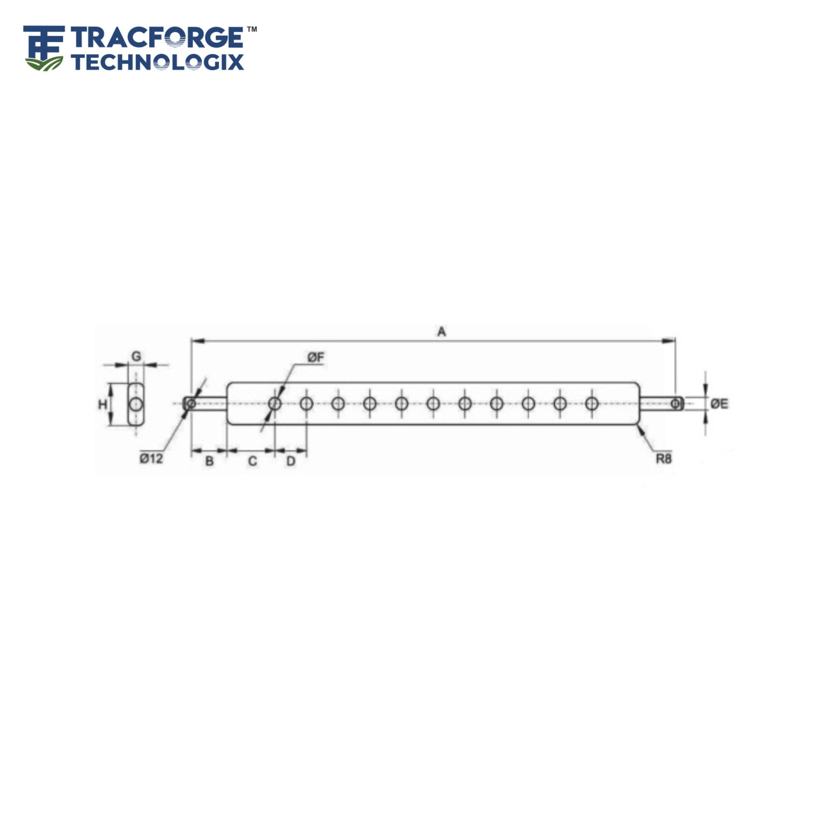 Draw bar 80×40 technical drawing for OEM tractor hitch applications