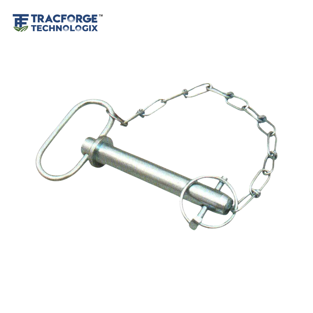 Hitch pin oval handle OEM agricultural component with linch pin and chain
