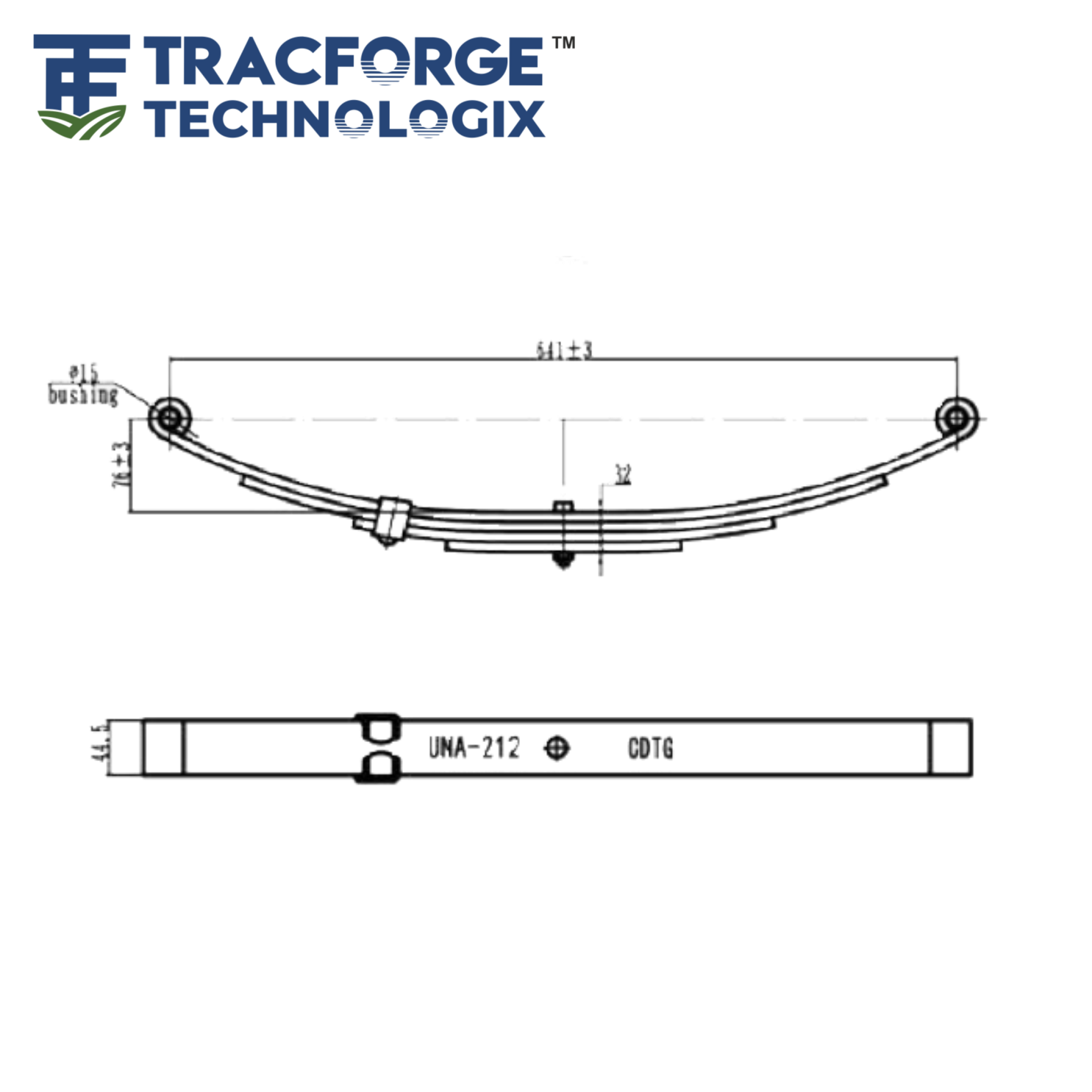 technical drawing of leaf spring 44x8 for trailer suspension system