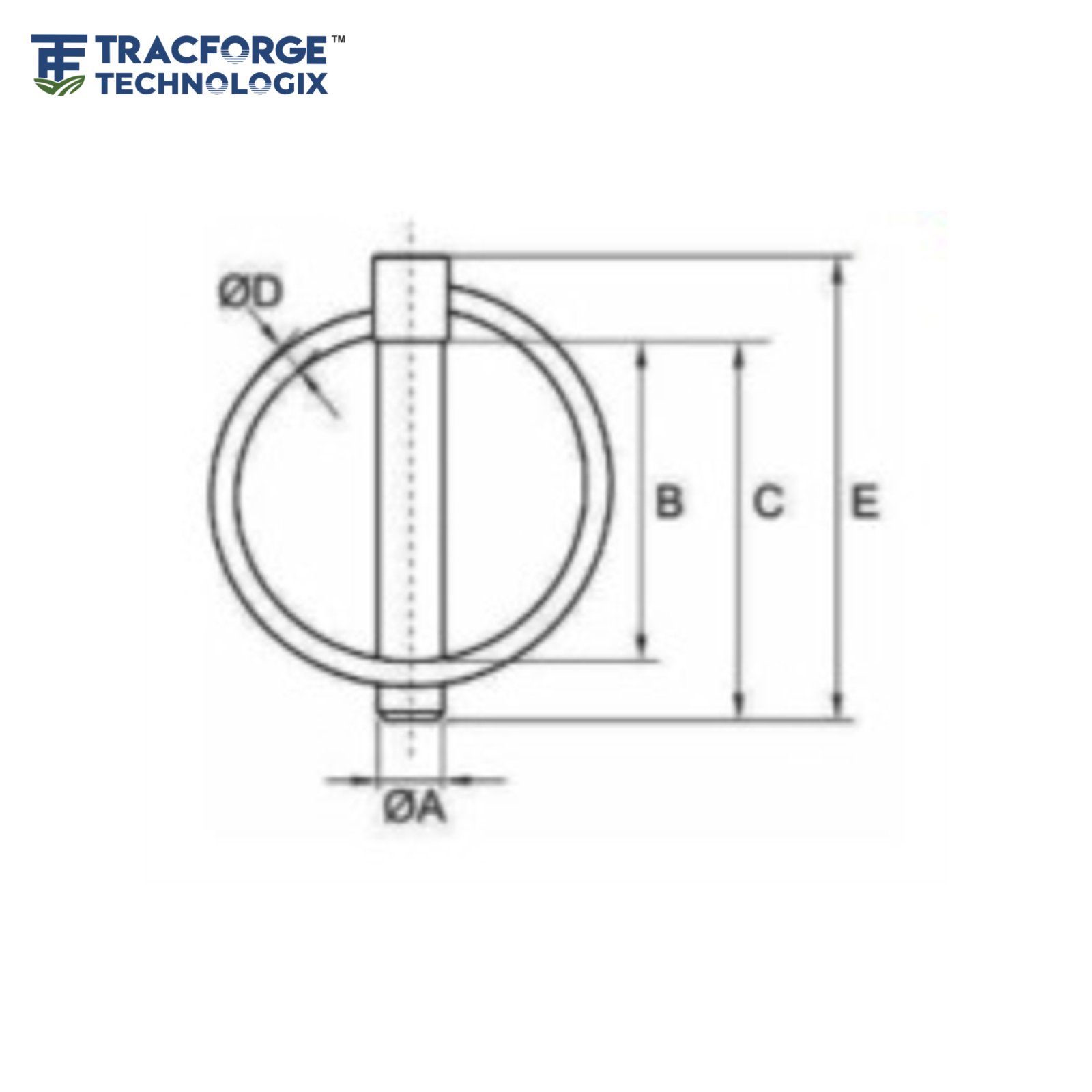 Linch pin technical drawing for OEM tractor hitch and agricultural linkage systems