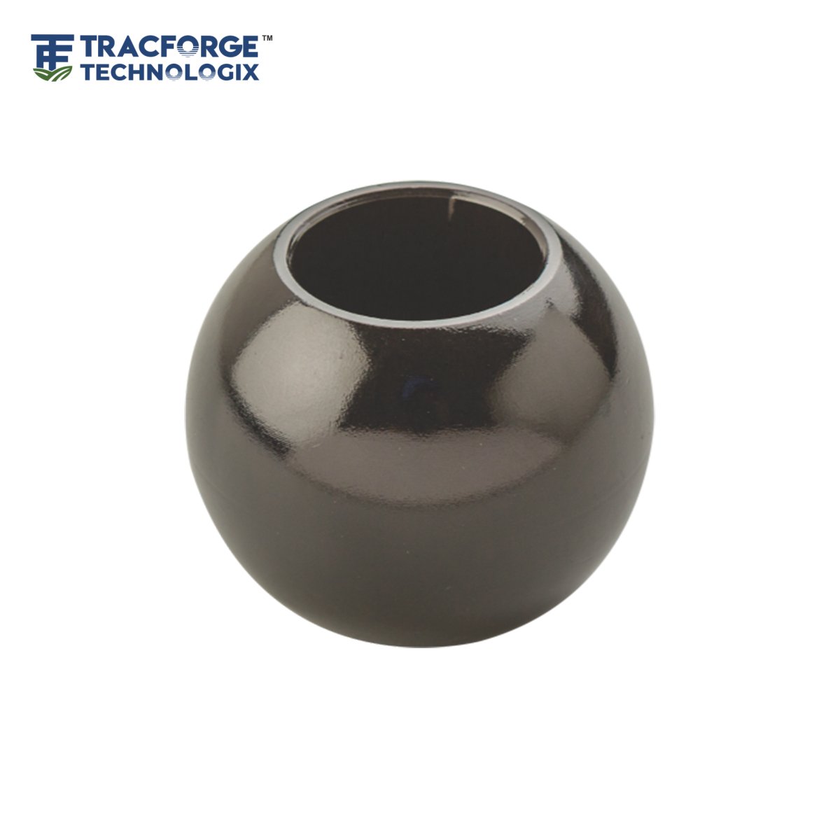 Lower link ball used in tractor three-point linkage systems for secure agricultural implement attachment.