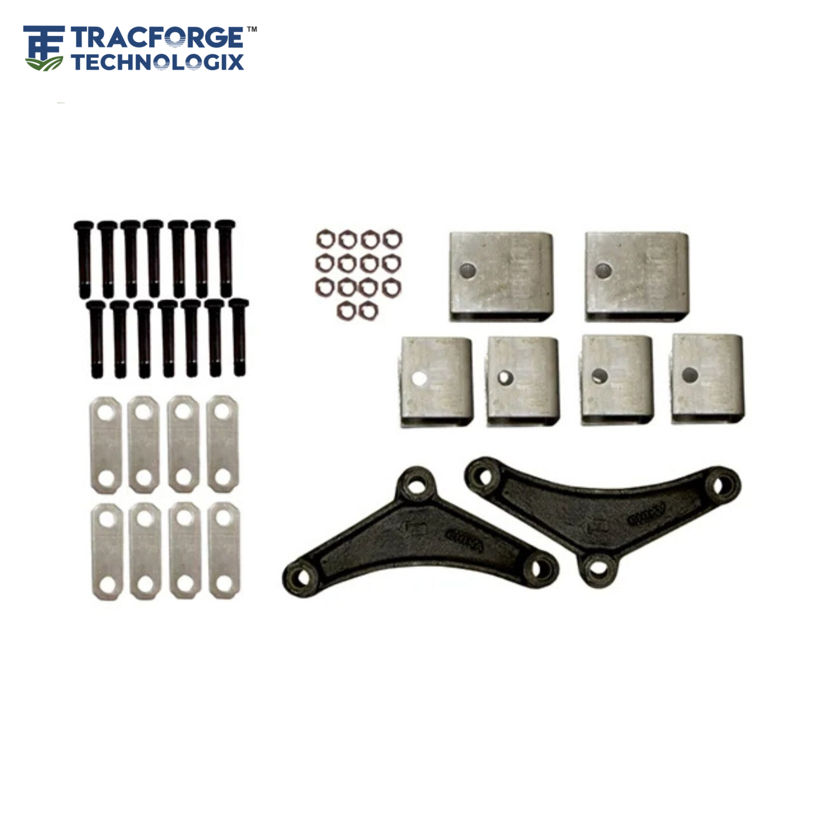 Tandem axle AP kit with long equalizer including suspension hardware, bolts and mounting plates for heavy-duty trailer systems