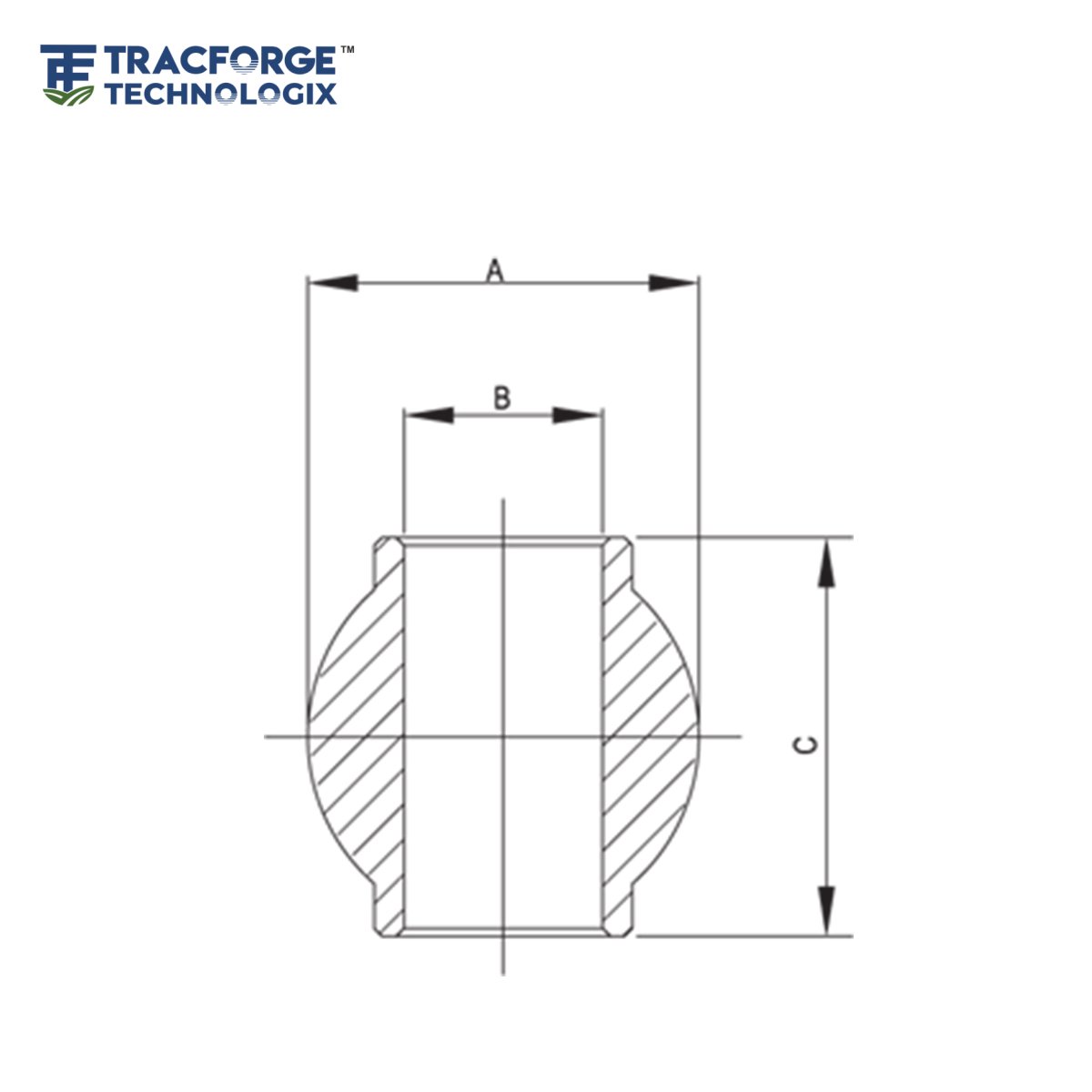 Technical drawing of top link ball showing dimensional specifications for tractor linkage systems.
