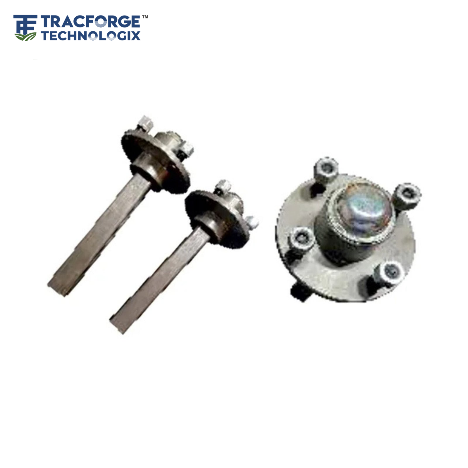 Trailer wheel hub and axle assembly made from heavy-duty steel for trailer suspension and wheel mounting applications